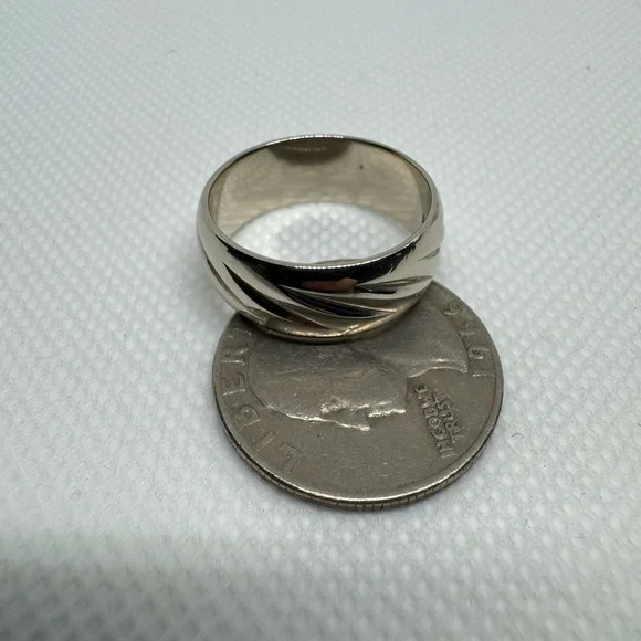 Mens Vintage Estate 14K White Gold Wed Lok Wedding Band Ring, 8g Size 9